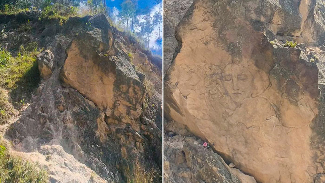 Immagine della Vergine su una roccia in Colombia